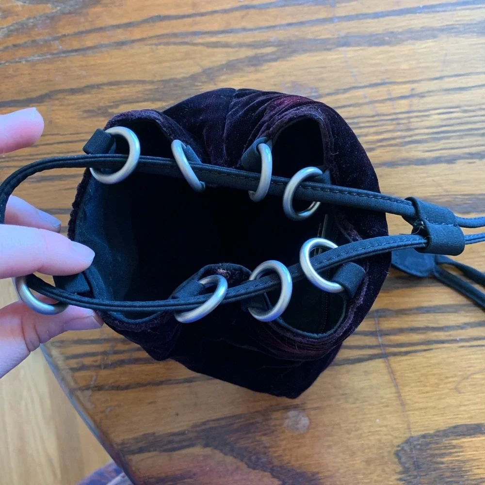 Nine West Velvet Drawstring Mini Backpack Purse‎ Black Whimsigoth Y2K Goth